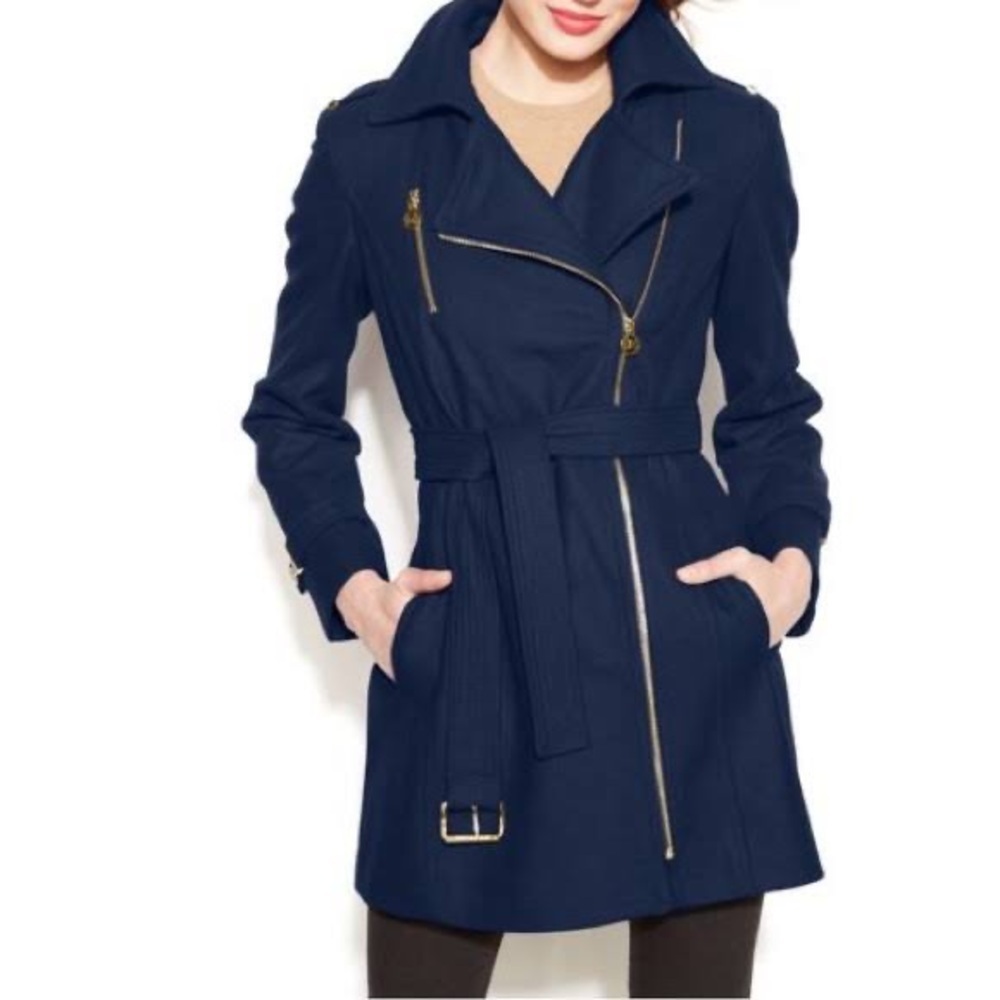 Women Michael Kors Wool blend Trench Coat Size 6 Navy blue